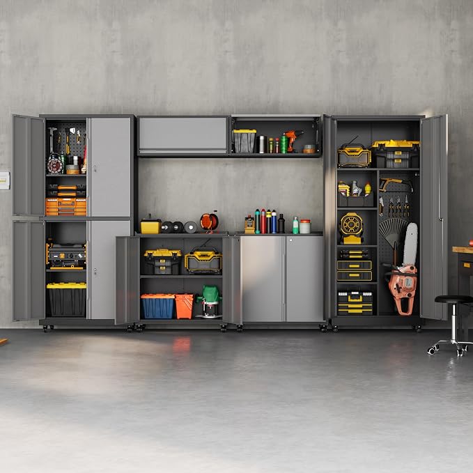 Garage Storage Cabinet with Wheels, Lockable Metal Storage Cabinet - Image 2