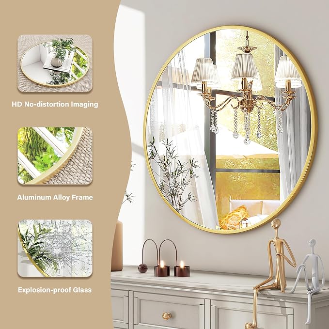 HARRITPURE Round Mirror 30 Gold Wall Mounted Circle Mirrors Vanity Mirror - Image 4