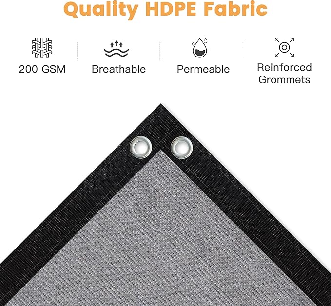 VICLLAX Shade Fabric Sun Shade Cloth with Every 2 FT Grommets for Patio Garden Pergola Cover Canopy 19x19 FT, Light Grey