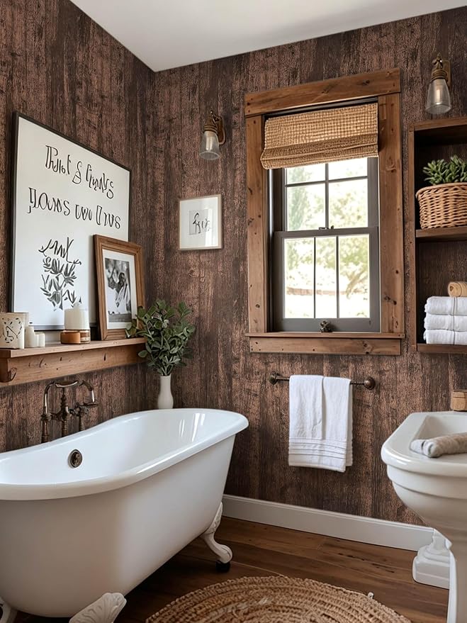 Dimoon 590''x17.7 Wood Contact Paper Dark Brown Wood Peel and Stick Wallpaper - Image 3