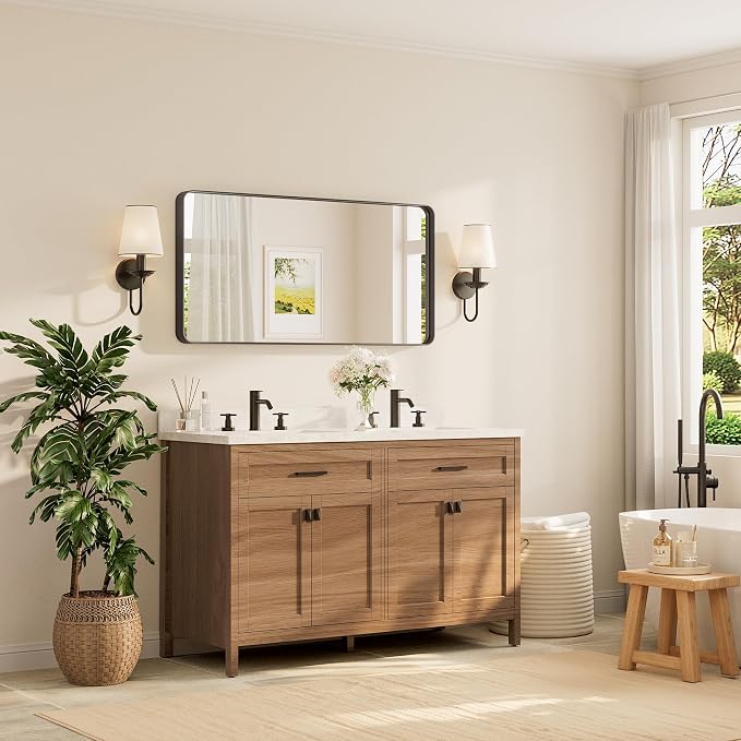 TETOTE 48 x 24 Inch Black Frame Mirror, Bathroom Vanity Mirror - Image 2
