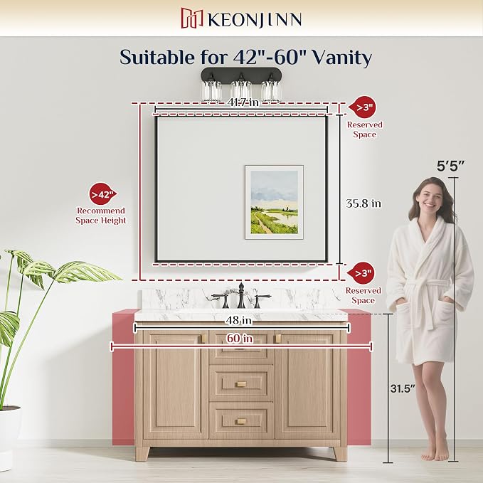 Keonjinn 42 x 36 Inch Black Bathroom Mirrors - Image 7