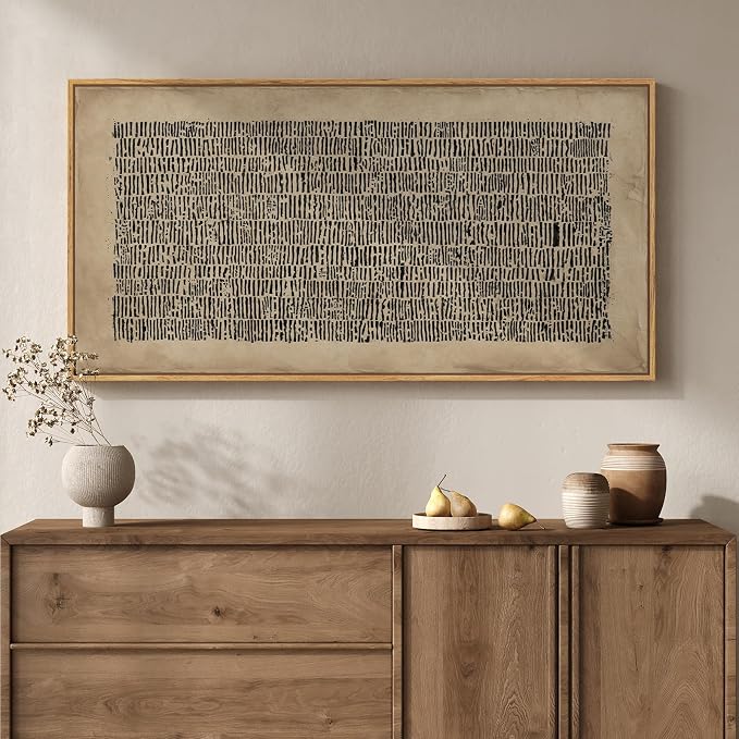 Large Framed Abstract Wall Art for Living Room, Neutral Wabi Sabi Black Brown by MXART