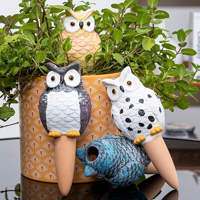 Self Watering Spikes, Self Watering Globes, Owl Shape Plant Watering Device, Terracotta Plant Watering Stakes, Automatic Watering Spikes for Indoor Outdoor Plants 4 Packs