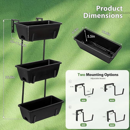 OYEAL Railing Planter Box 3 Tier Vertical Window Boxes Planter Outdoor - Image 2