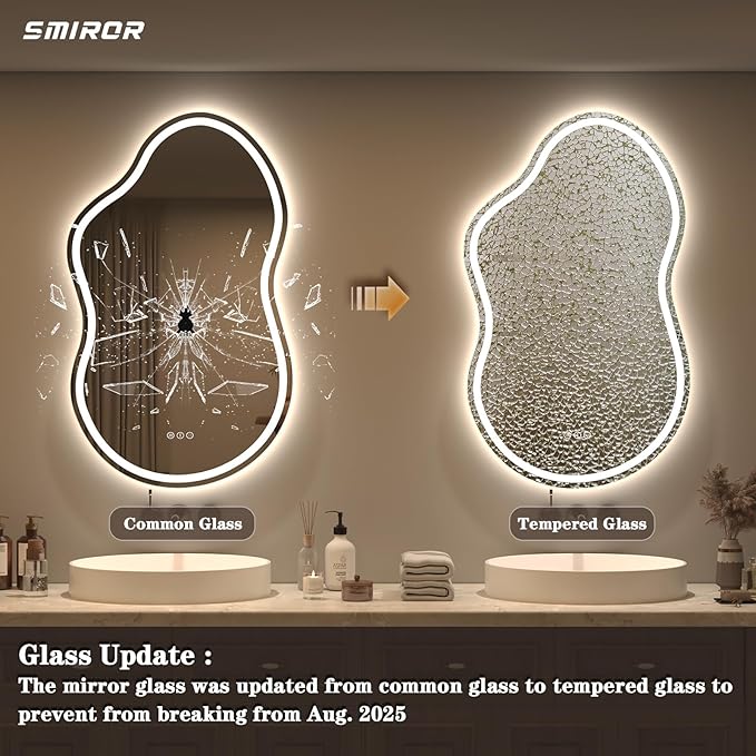 SMIROR Irregular Led Backlit Bathroom Mirror 48 x 26 inch, Asymmetrical Cloud - Image 8