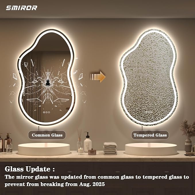 SMIROR Irregular Led Backlit Bathroom Mirror 60 x 32 inch, Asymmetrical Cloud - Image 8