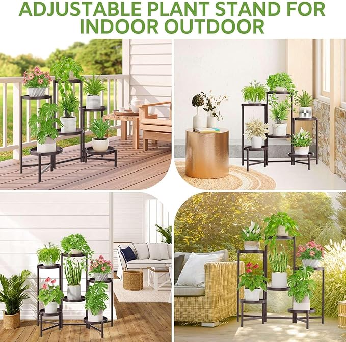 iDavosic.ly 6 Tier Large Plant Stand Indoor, 10 Inch Wide Tall Corner Metal Plant Stands Outdoor for Multiple Plants, Folding Tiered Flower Display Holder Rack Shelf, Violet Bronze