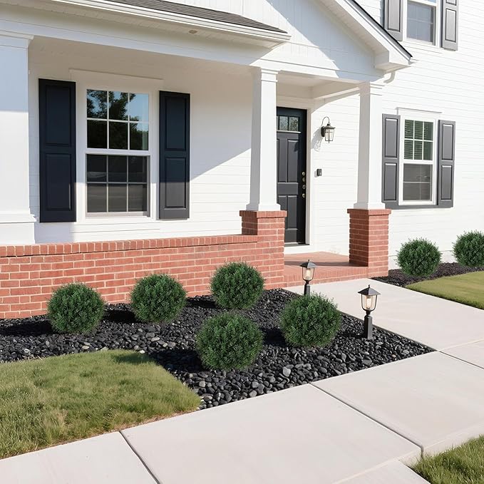 Artificial Cedar Shrubs Ball Trees with Ground Spike, 24.6 inche Tall UV-Resistant Fake Outdoor Plants Evergreen Trees, Realistic Faux Pine Bushes for Front Porch Home Patio Garden, 1 Pcs