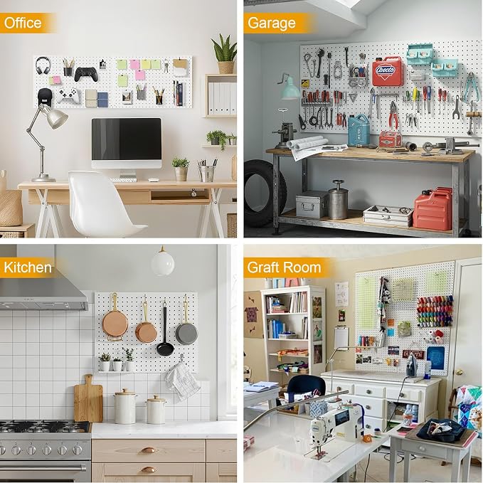Peg Board, 3 Pack Metal Pegboard Panels White Pegboards Wall Organizer - Image 7
