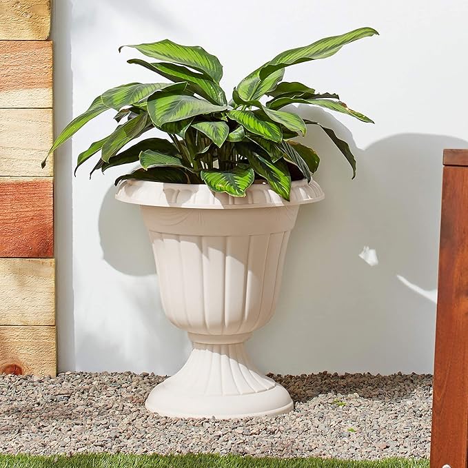 PL20BG Classic Traditional Plastic Urn Planter Indoor/Outdoor, 10" x 12", (Beige)