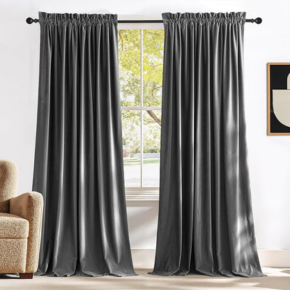 NICETOWN Grey Velvet Curtains 144 inches Long by NICETOWN