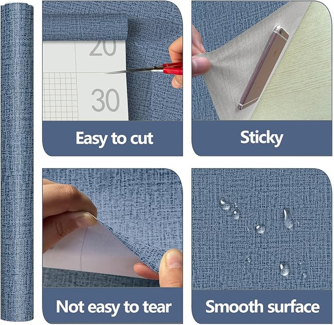 Blue Wallpaper Grasscloth Peel and Stick Wallpaper 17.7inch x 196.8inch - Image 5