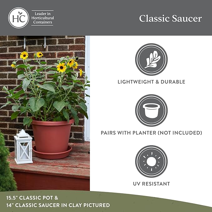 The HC Companies 6 Inch Round Plastic Classic Plant Saucer - Indoor Outdoor Plant Trays for Pots - 6.75"x6.75"x1.13" Warm Gray