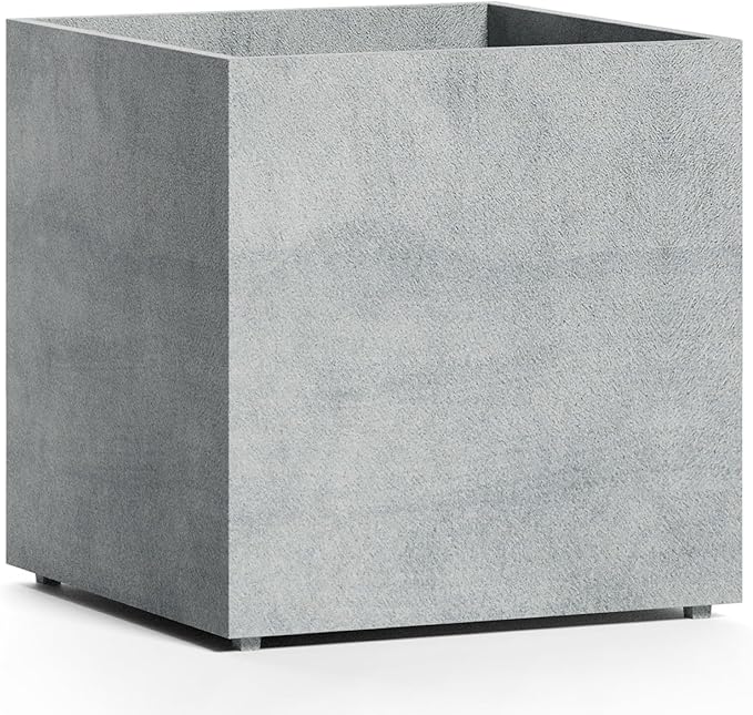 Reglito Cube Planter – Fiberglass Indoor/Outdoor and Weather-Resistant Large Planter (Concrete Stone, 27.6" L x 27.6" W x 28.1" H)