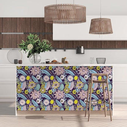 Purple Boho Wallpaper Peel and Stick, Vintage Yellow Floral Contact Paper - Image 3