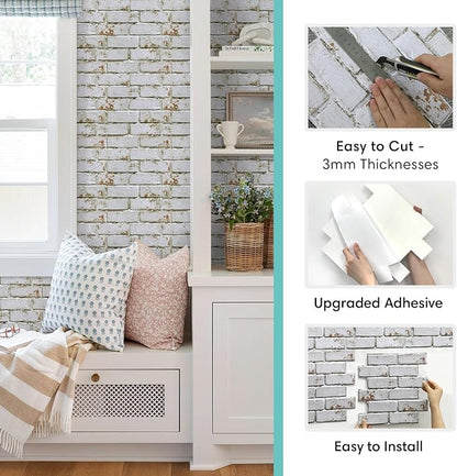 Commomy 3D Peel and Stick Brick Tiles- 10 pcs 11.8" x 11.8" Small Size PVC - Image 6