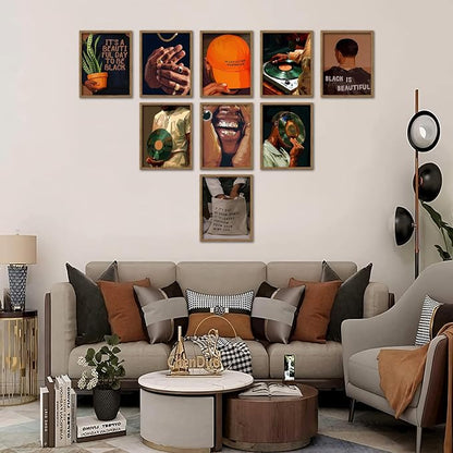 Black Culture Wall Art Set of 9, Living Room, Neutral Color Home Decor - Image 3