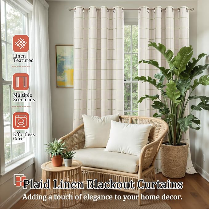 Lajode Sage Green Plaid Curtains Pattern Printed 90 Inches Long - Image 2