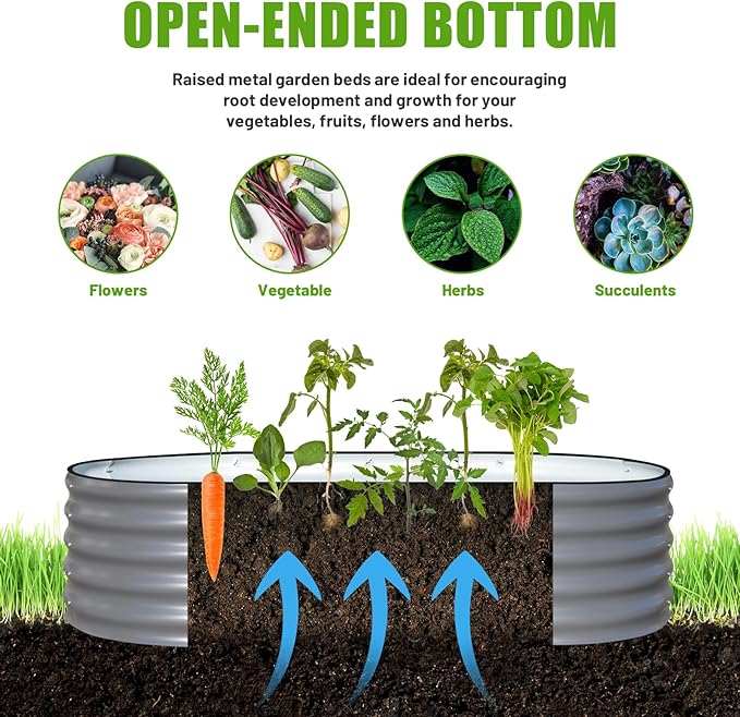 SnugNiture Galvanized Raised Garden Bed, 6x3x1.5ft Oval Metal Planter Box for Planting Outdoor Plants Vegetables