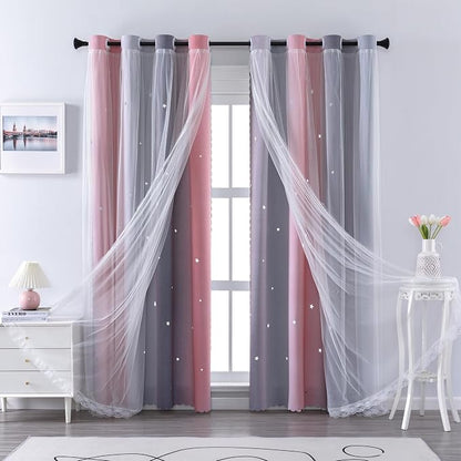 XiDi Curtains for Bedroom Decor, Rainbow Pink-Grey-34-90 - Image 3