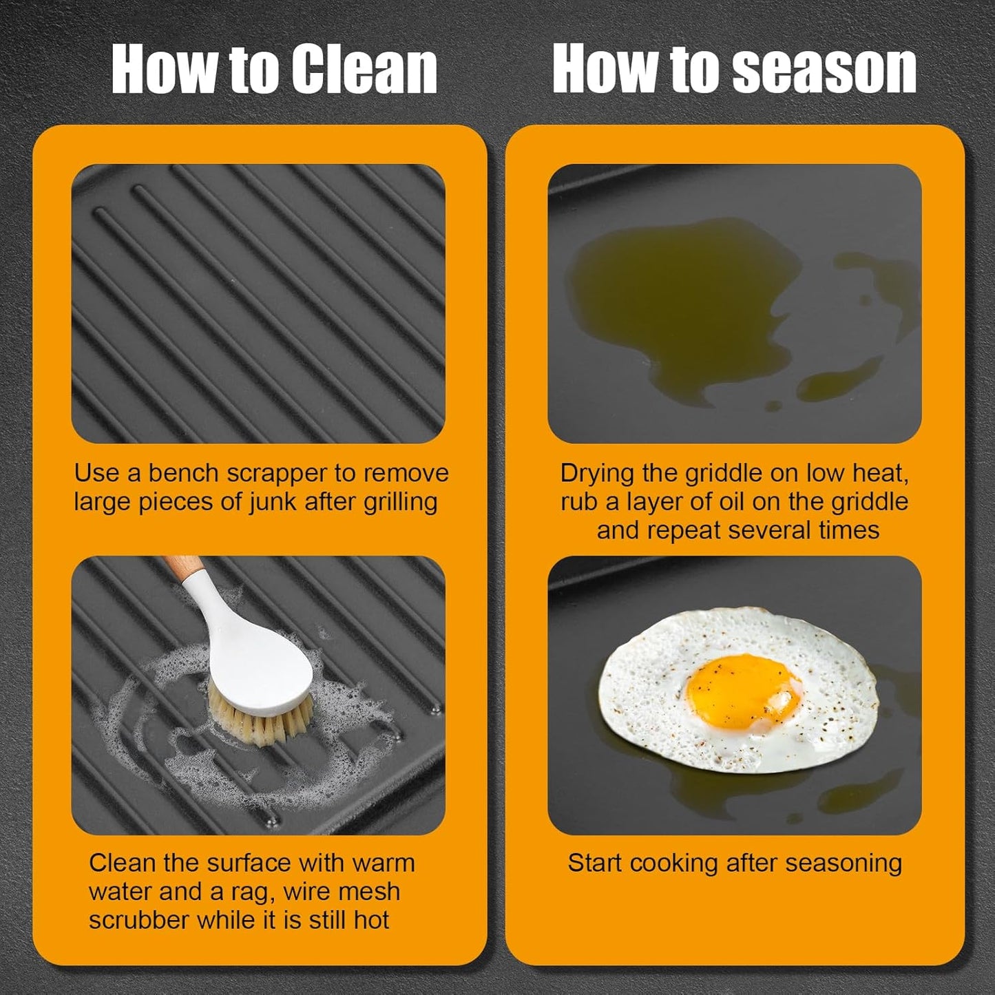 2-in-1 Reversible 14” x 16” Pre-Seasoned Cast Iron Cooking Griddle for Gas Stove/Charcoal/Electric/Propane/Gas Grill, Flat Griddle Top Plate for Camping Tailgating