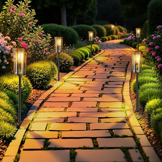 Solar Lights Outdoor 8 Pack Solar Garden Light for Patio IP65 Waterproof Bright Pathway Lights Outdoor Solars Powered Landscape Lighting for Yard Patio Walkway Driveway Pathway (Warm Light)