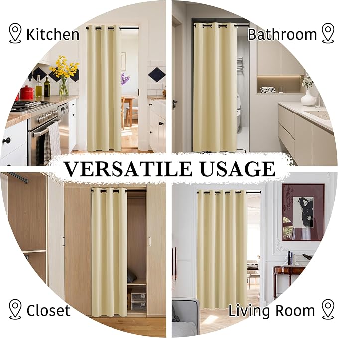 RYB HOME 100% Blackout Doorway Curtains, Closet Curtain - Image 5