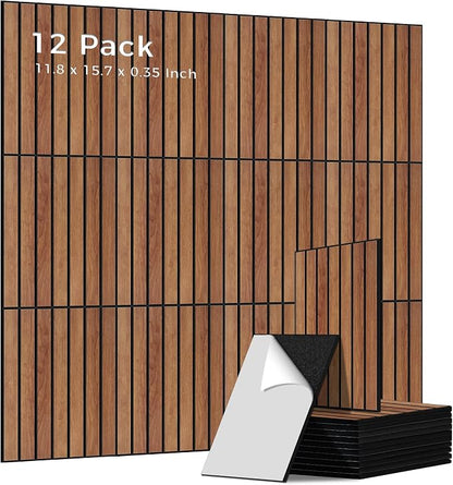 12 Pack PVC Wood Grain Acoustic Panels, 11.8 x 15.7 x 0.35 Inch Sound Absorbing by AUTORIFIC