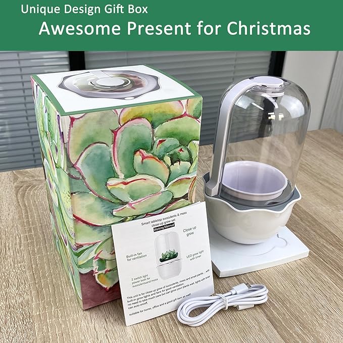 Smart Venus Fly Trap Terrarium Pot with Timer&Fan,Succulent Planter with Grow Light,Indoor Plant Pots Terrarium with Drainage Hole for Carnivorous Plants,Sundew Moss,Cactus(No Plant)