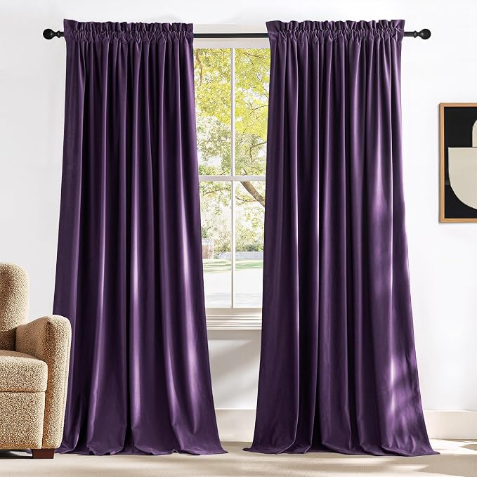 NICETOWN Purple Velvet Curtains and Drapes, Extra Long Elegant Wall Backdrop by NICETOWN