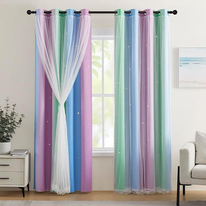 XiDi Blue & Rainbow Curtains for Kids & Girl Rooms by Addsomecolortolife