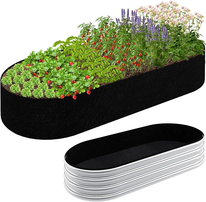2mm Thick Fabric Garden Grow Bed Bags, 4x2x1 Ft Liners Designed For Outdoor Metal Raised Garden Beds, 60 Gallon Capacity Oval Large Vegetable Growing Boxes
