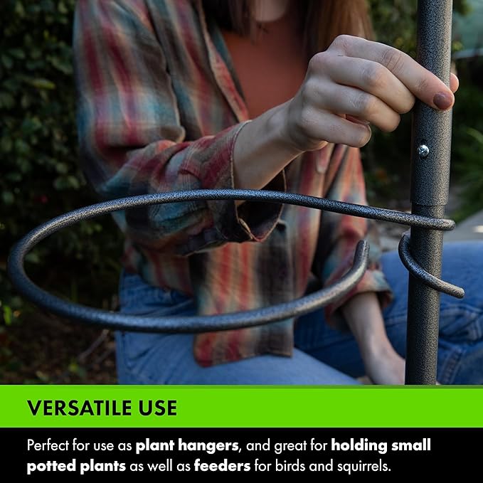 Yard Butler YT-5 Yard Tree Hanging Garden - Three Shepherd Hooks for Outdoor or Indoor Plant Hanging - Two Circular Holders for Plant Pots - Heavy Duty Anti-Tip Base and Steel Center Pole, Black, (IYT5)