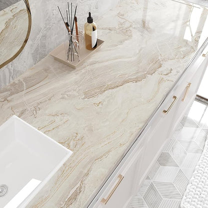 VEELIKE 15.7''x118'' Beige Gold Liquid Marble Contact Paper - Image 3