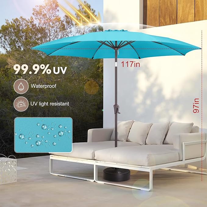 10ft Outdoor Patio Umbrella - Table Umbrella Waterprool UV Protection, Sombrillas de Patio with Push Button Tilt&Crank, Sun Umbrella for Pool, Porch, Garden, Deck, Backyard(Sky Blue)