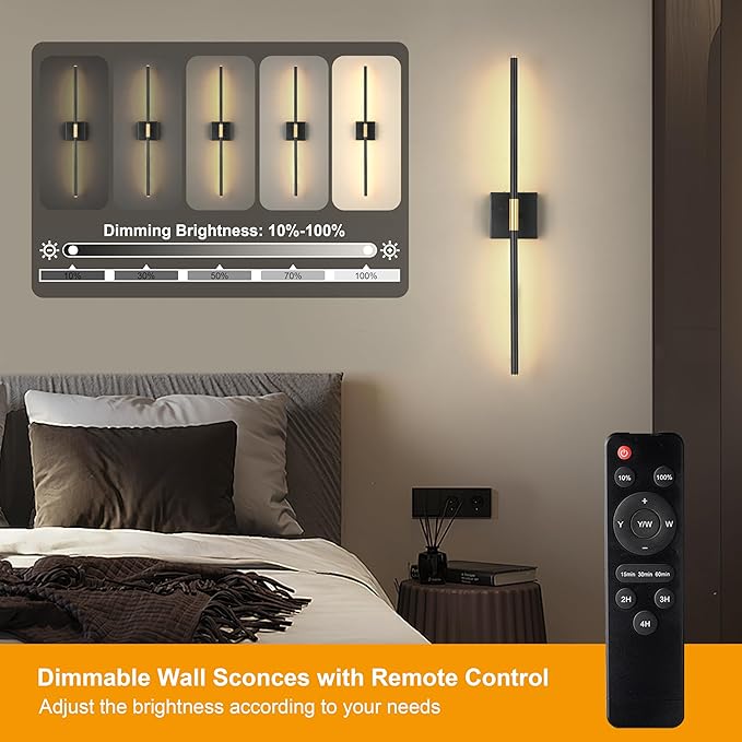 Morauroral 36 Inch Battery Operated Wall Sconces Set of 2, Dimmable Battery - Image 2