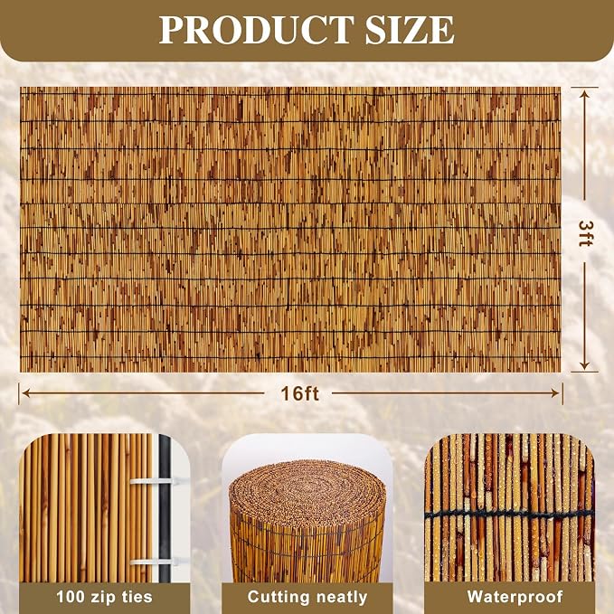 Natural Reed Fencing, Decorative Bamboo Fence Rolls Handwoven Friendly Sun Shade - Image 2