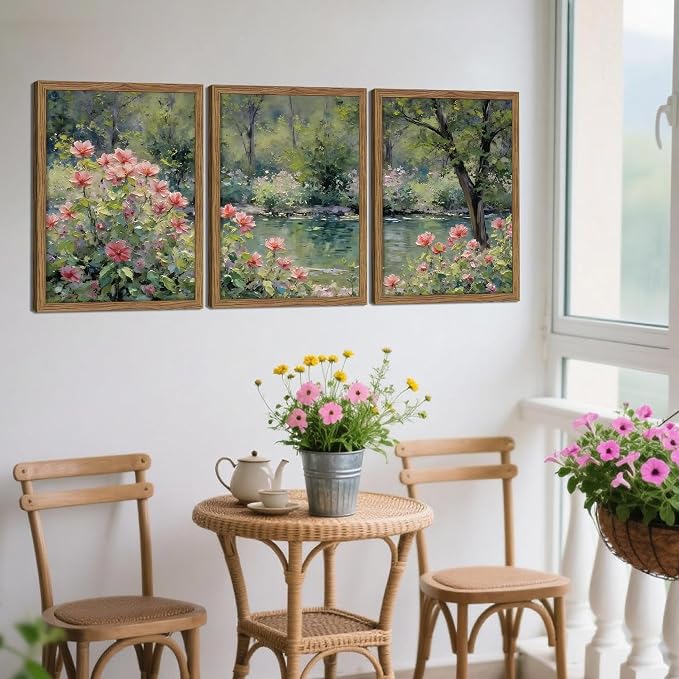 Framed Monet Wall Art Set of 3, Impressionist Botanical Floral Canvas Wall Decor - Image 6