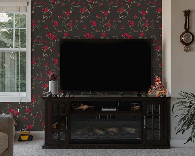 FLFK Vintage Wallpaper Peel and Stick Red Rose Wallpaper 16in x 384in Floral - Image 3