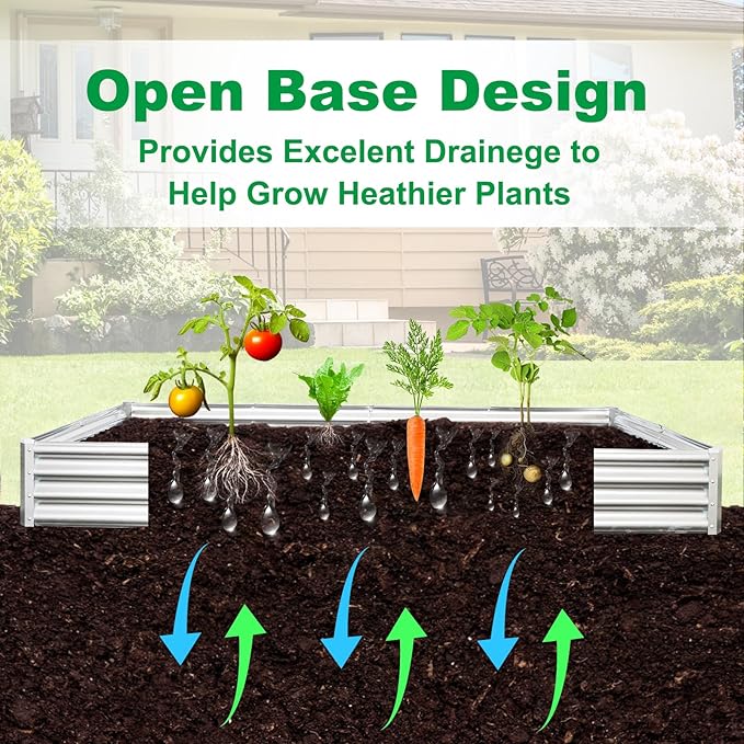 JERIA 8×4×1ft Raised Garden Bed with Support Rods,Galvanized Raised Garden Bed Kit Outdoor Metal Gardening Planter Box for Vegetable, Fruits, Flower