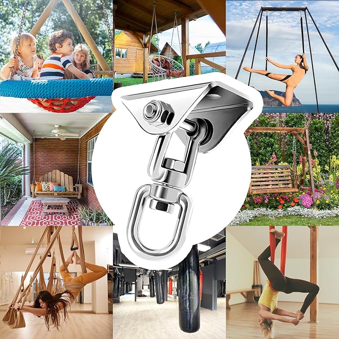 Heavy Duty Swing Hangers for Wooden Sets 1200 LB Capacity Hammock Hanger 360 Swivel Stainless Steel Swing Hardware Accessories for Porch Playground Yoga Heavy Bag Sliver | Pack of 3