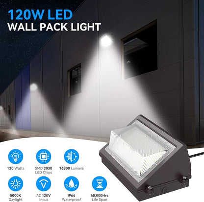120W LED Wall Pack Light with Dusk-to-Dawn Sensor, 16800LM 5000K LED Security - Image 3