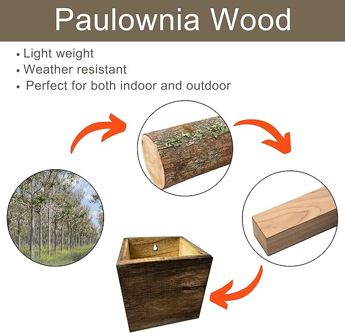 LaLaGreen Wood Planter Box for Plants (2 Pack, 4x4 Inch) Small Square Wall Planters for Indoor Plant, Window Hanging Flower Pot Wooden Boxes for Table Centerpiece Herb Balcony Home Garden Office Decor