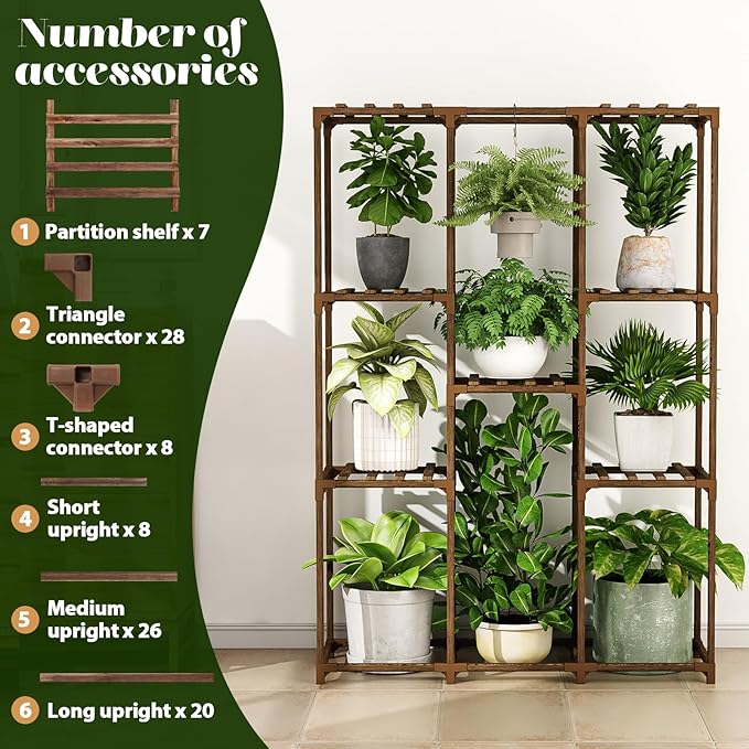 Plant Stand Indoor Outdoor Plant Shelf Tall Plant Stands Hanging Plant Holder Plant Decor Wood Plant Table for Plants in Living Room Garden Balcony