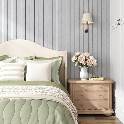 VEELIKE Light Grey Wood Wall Panels Peel and Stick Wood Slat Wall Panel - Image 2