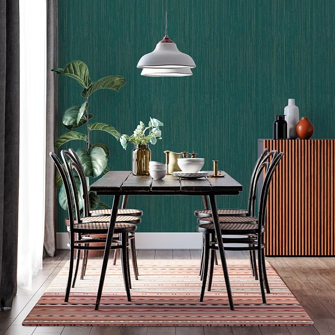 Teal Grasscloth Peel and Stick Wallpaper A Set of 23.6" X 480" Self-Adhesive - Image 4