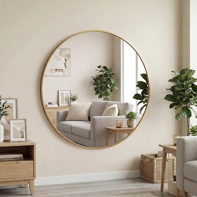 OLIXIS 30 Inch Gold Round Bathroom Wall Mirror, Round Bathroom Mirrors by OLIXIS