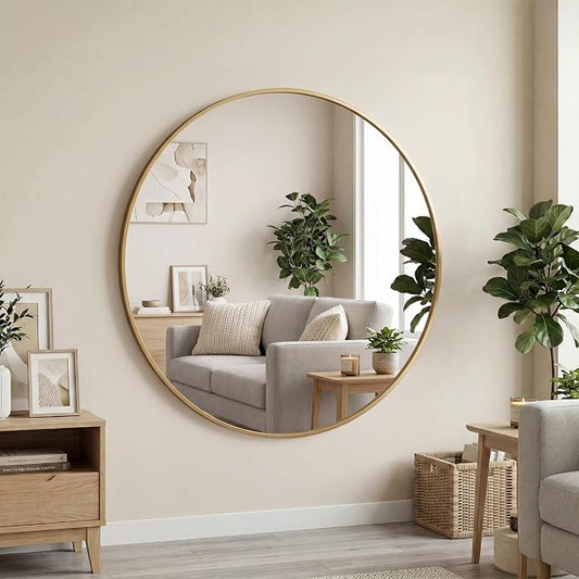 OLIXIS 30 Inch Gold Round Bathroom Wall Mirror, Round Bathroom Mirrors by OLIXIS
