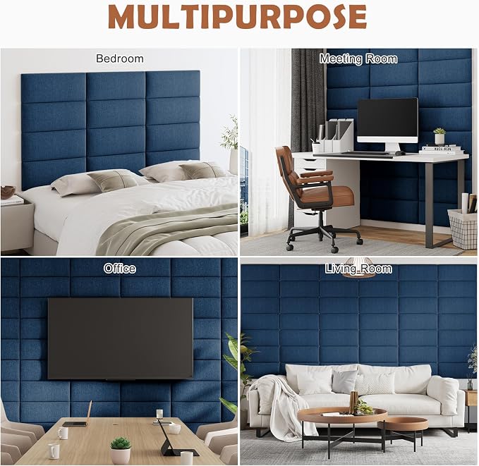 IF NOW Upholstered Wall Mounted Headboard, 3D Soundproof Wall Panels Peel and - Image 5